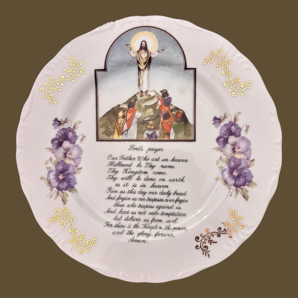 Vintage Decorative wall Plates Jesus Knocking On Door & Lord's Prayer Japan READ - Picture 2 of 9